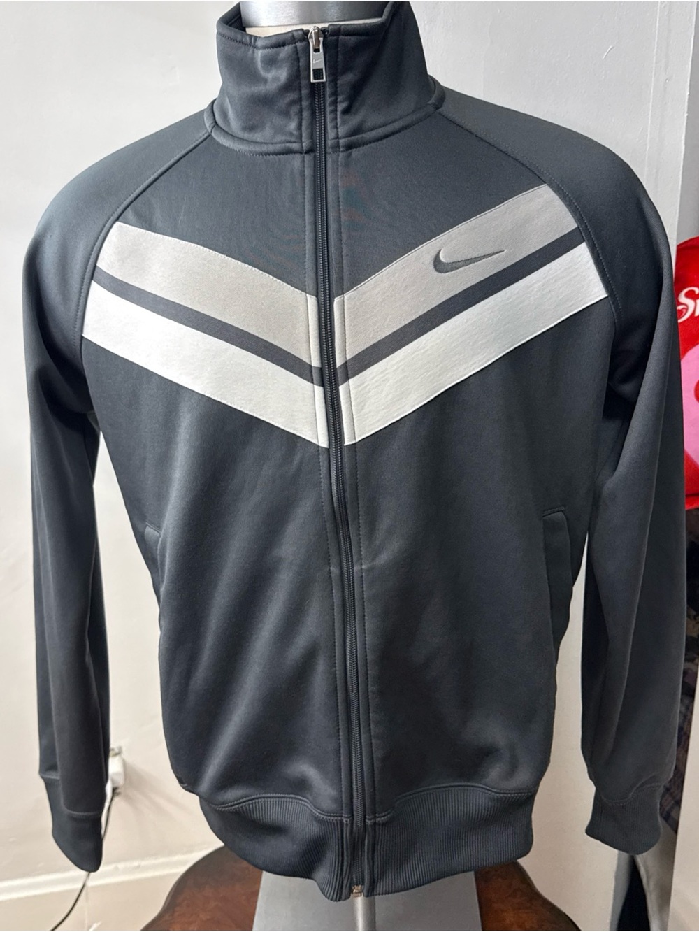 Nike Striker Track Jacket Mens M Gray Full Zip Mock Neck Athletic